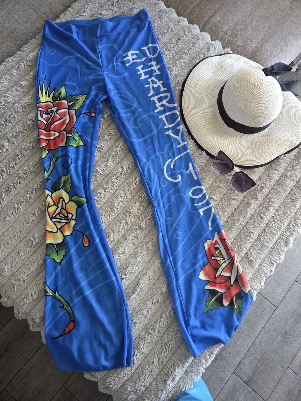 Ed Hardy Blue Floral Graphic Swim Coverup Pants